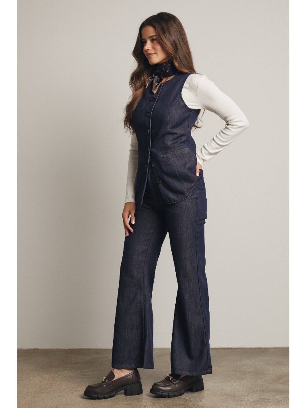 Tailored Denim Vest & Flare Pant Set